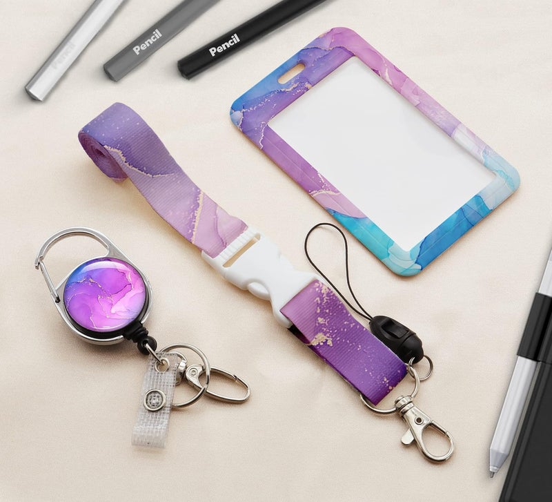 Boutilon ID Badge Holder with Lanyard,Retractable ID Badge Card Holders Detachable Neck Lanyard Strap with Badge Reel and Vertical ID Holder for Nurse Students Teachers Office Staff(Marble 2) - Image 2